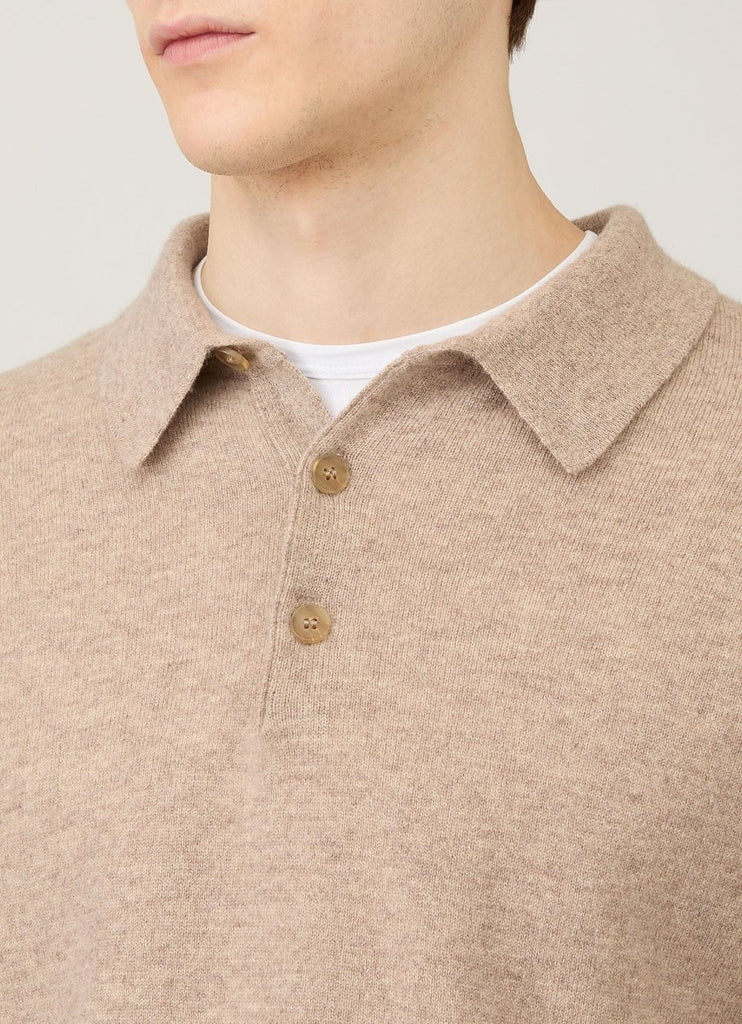 Cashmere LS Polo / Oatmeal Melange - STER/EO MUCKnitwearSunspelMBeige