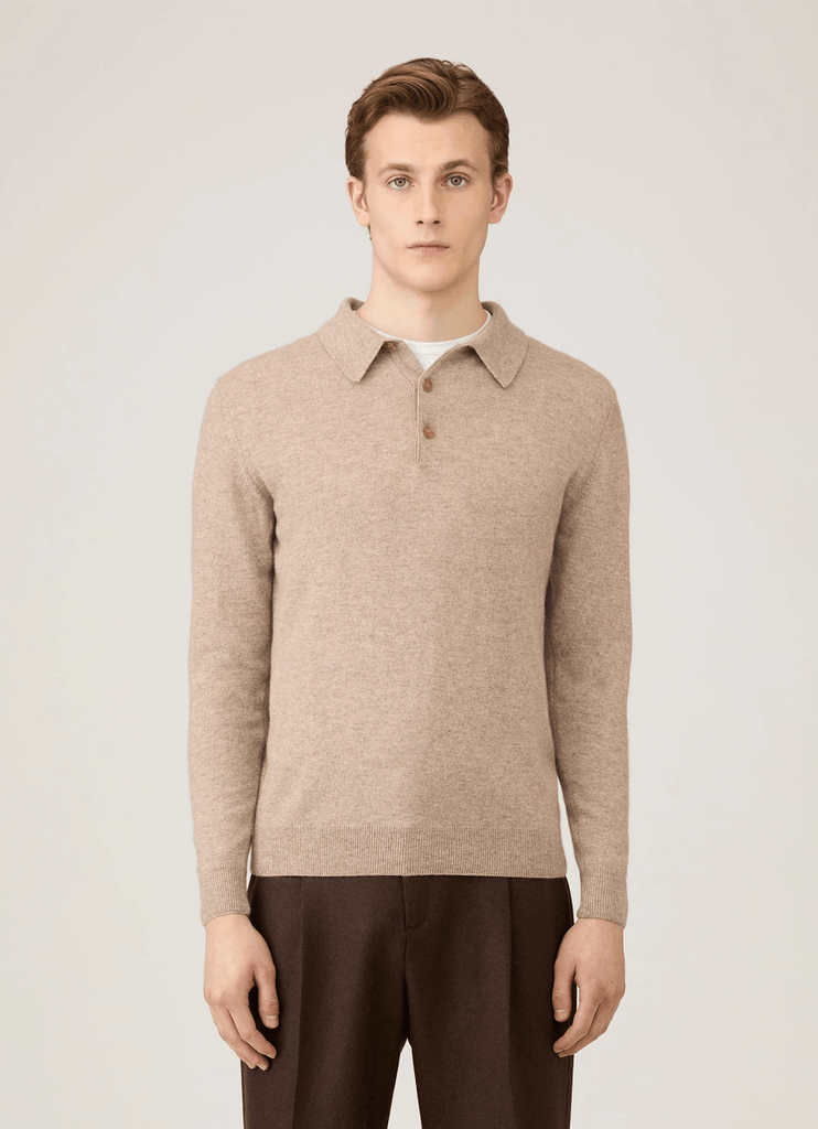 Cashmere LS Polo / Oatmeal Melange - STER/EO MUCKnitwearSunspelMBeige
