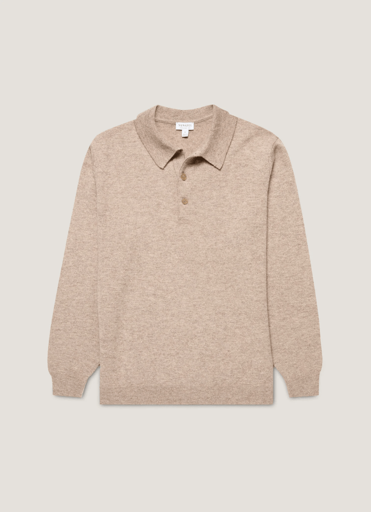 Cashmere LS Polo / Oatmeal Melange - STER/EO MUCKnitwearSunspelMBeige