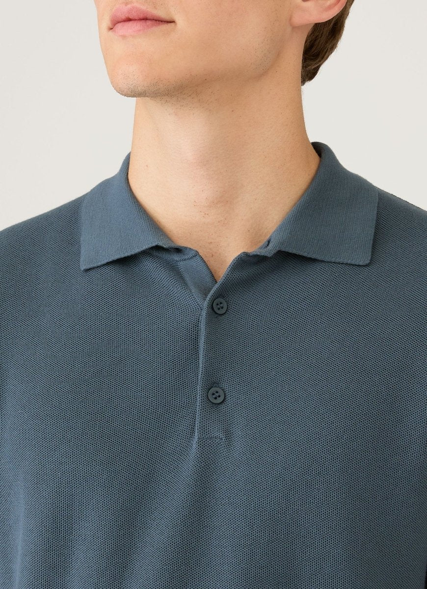 Sunspel Fine Texture Polo Slate Blue – Ägyptische Baumwolle – STER/EO MUC