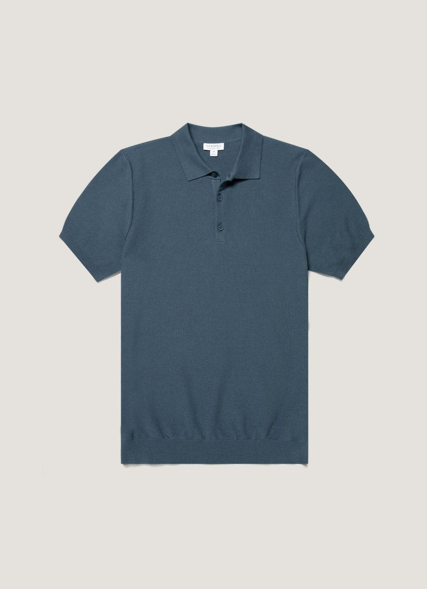 Sunspel Fine Texture Polo Slate Blue – Ägyptische Baumwolle – STER/EO MUC