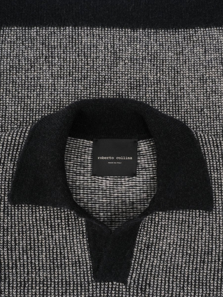 Knit Ls Jacquared Merino Polo / Nero Salt & Pepper - STER/EO MUCPolo - ShirtsRoberto Collina48Black