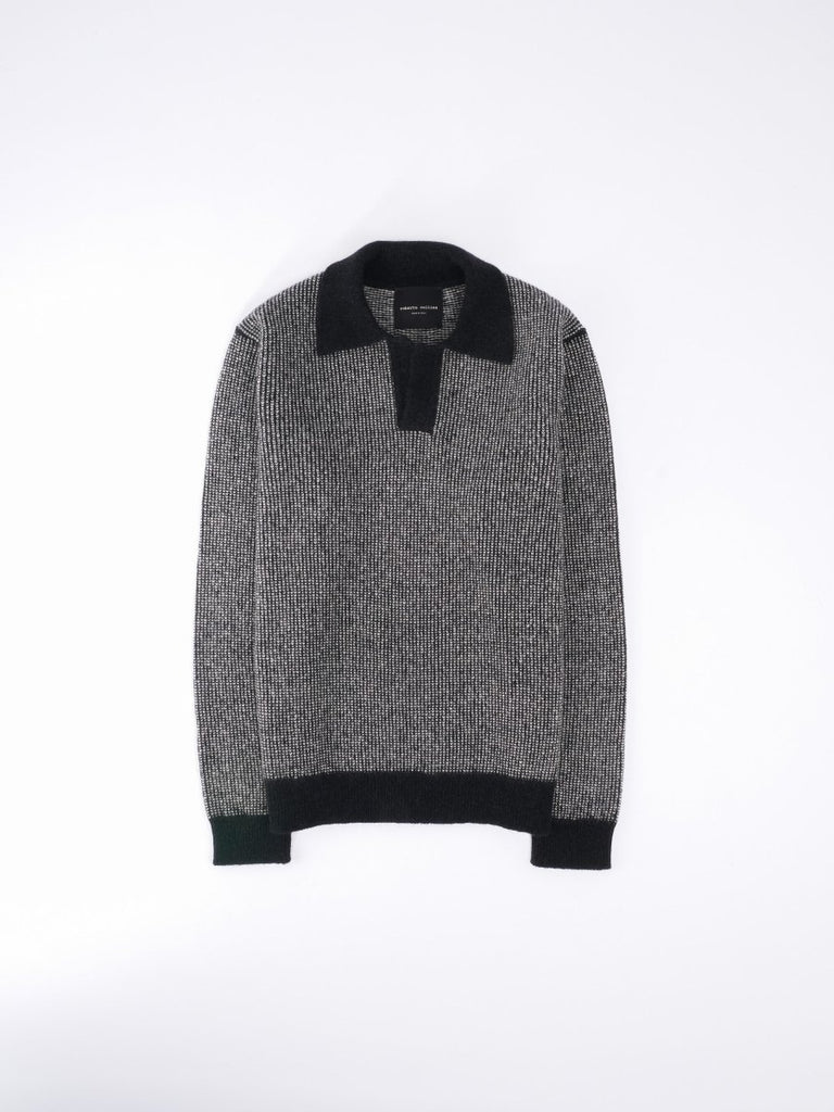 Knit Ls Jacquared Merino Polo / Nero Salt & Pepper - STER/EO MUCPolo - ShirtsRoberto Collina48Black