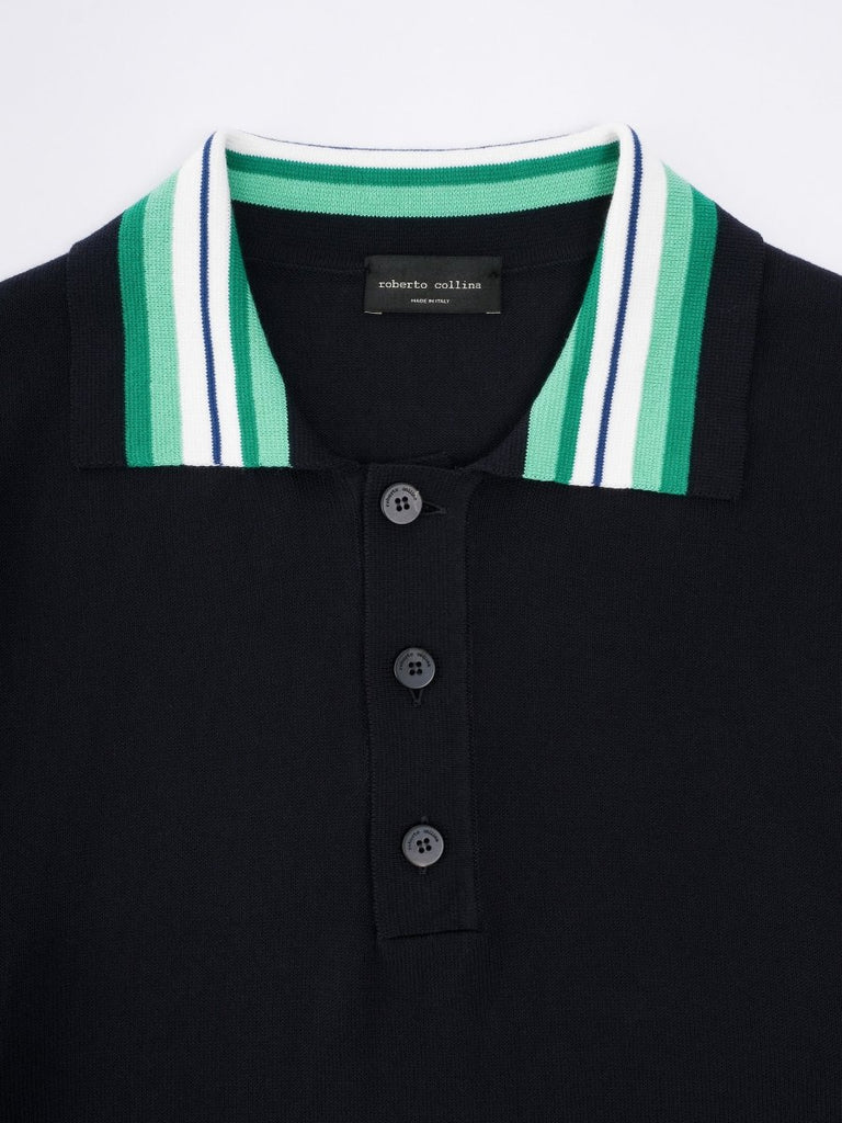 Knitted Polo Striped Collar Comfy Fit / Navy - STER/EO MUCPolo - ShirtRoberto Collina48Blue