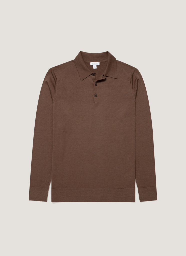 Merino Long Sleeve Polo / Bark - STER/EO MUCPolo - ShirtSunspelMBrown