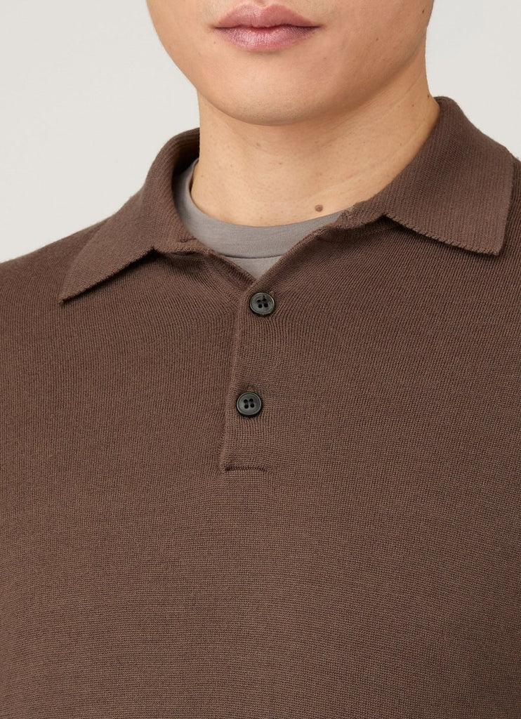 Merino Long Sleeve Polo / Bark - STER/EO MUCPolo - ShirtSunspelMBrown