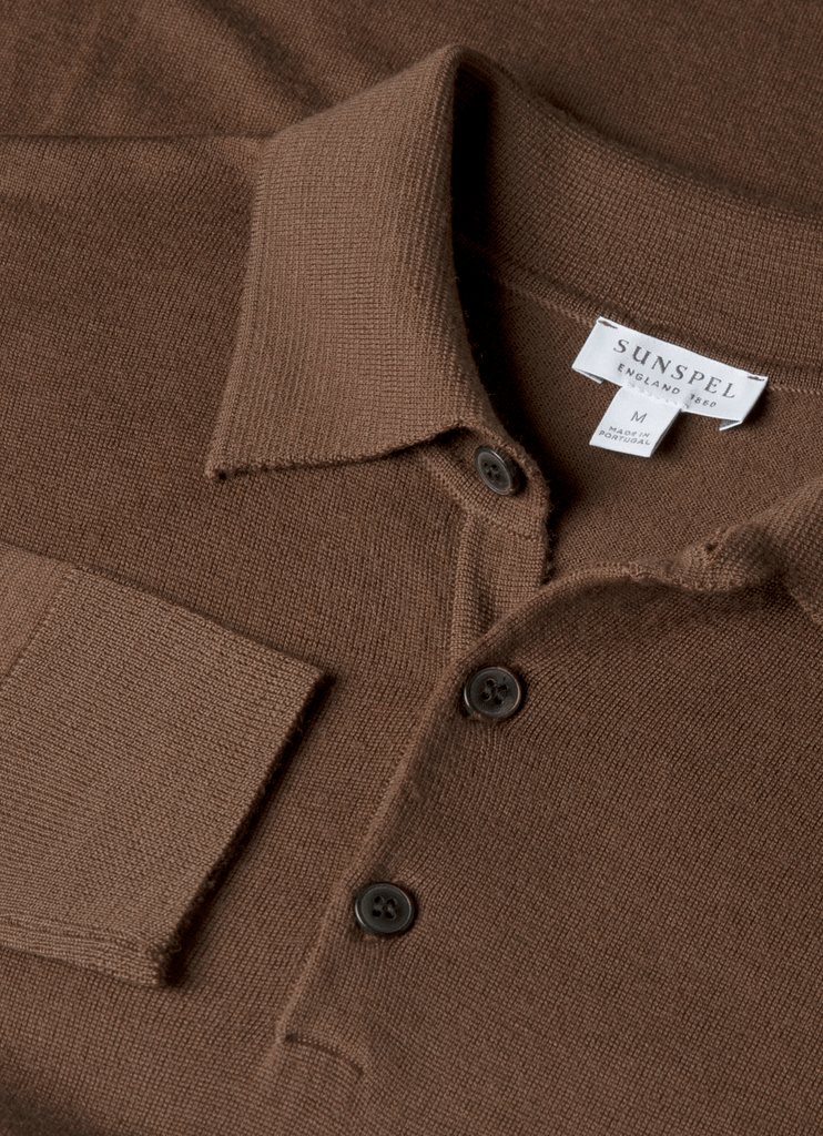 Merino Long Sleeve Polo / Bark - STER/EO MUCPolo - ShirtSunspelMBrown