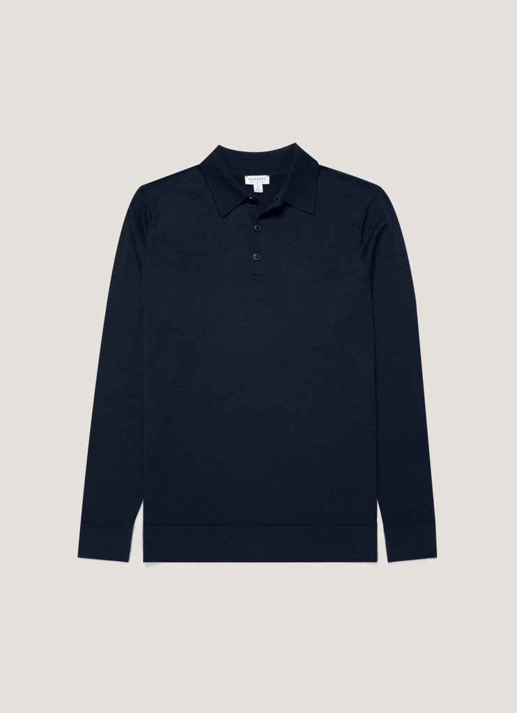 Merino Long Sleeve Polo / Navy - STER/EO MUCPolo - ShirtSunspelMBlue