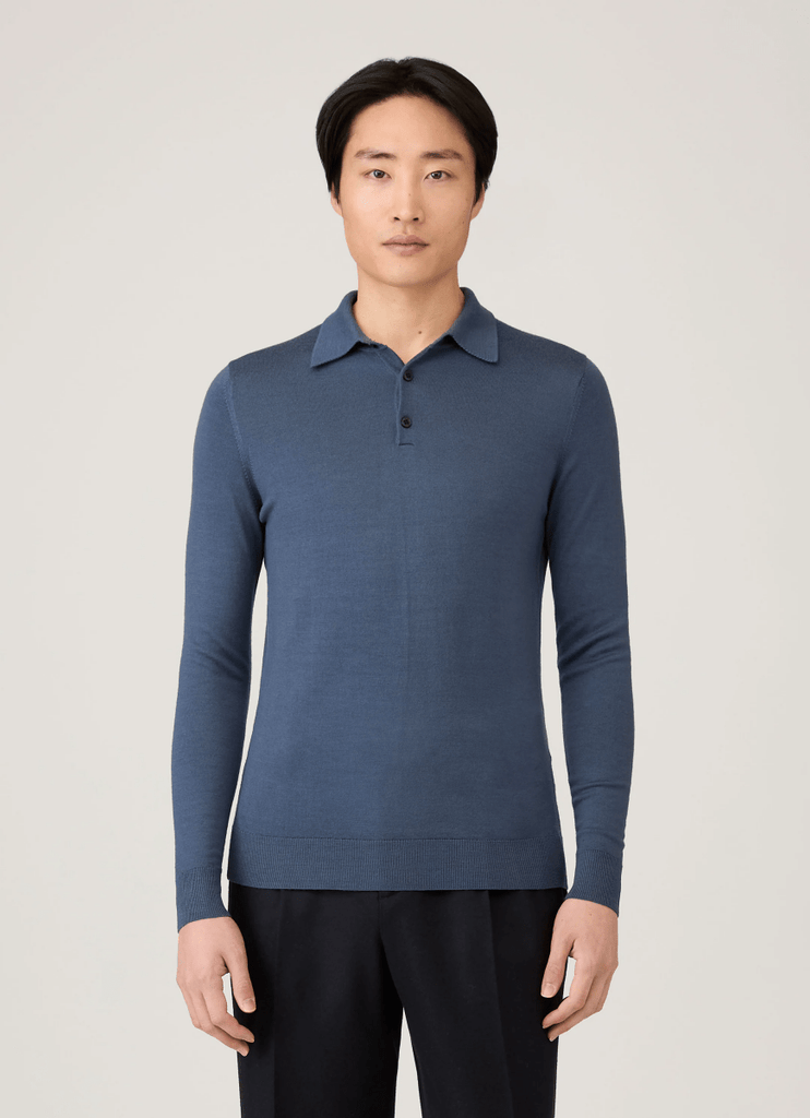 Merino Long Sleeve Polo / Slate Blue - STER/EO MUCPolo - ShirtsSunspelMBlue