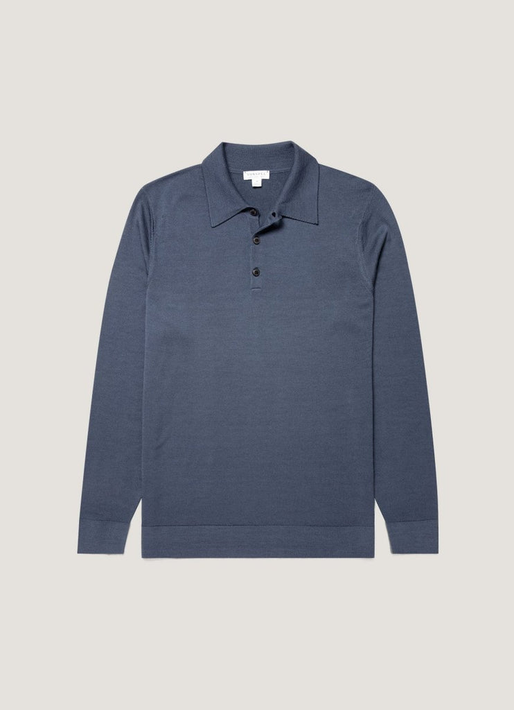 Merino Long Sleeve Polo / Slate Blue - STER/EO MUCPolo - ShirtsSunspelMBlue