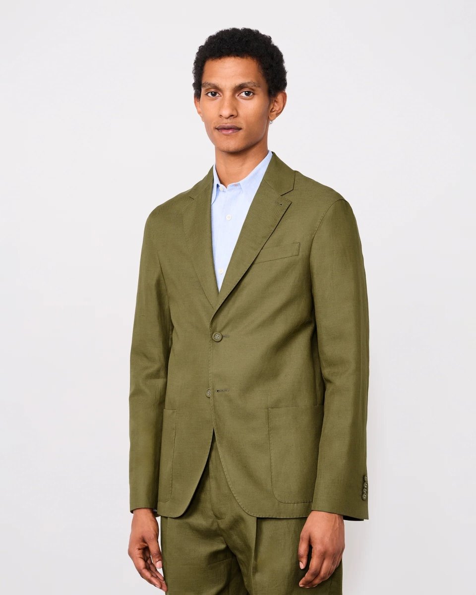 Officine G n rale Michel Baumwolle Leinen Blazer Olive