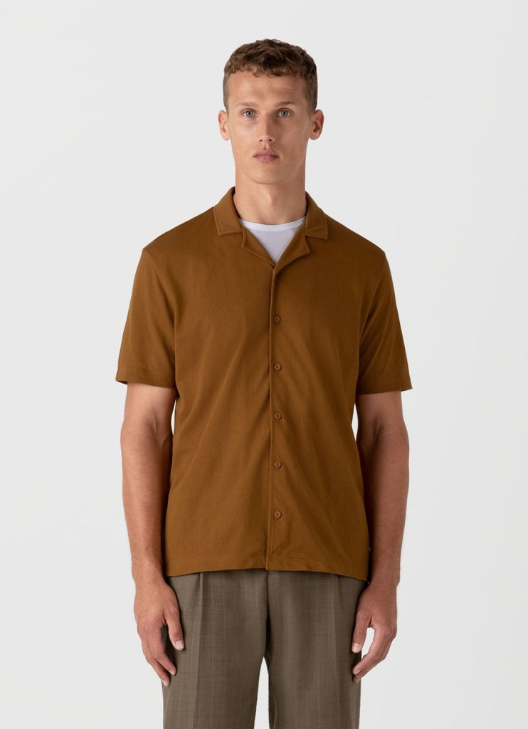 Riviera Camp Collar Shirt / Golden Brown - STER/EO MUCShirt Short SleeveSunspelMBrown