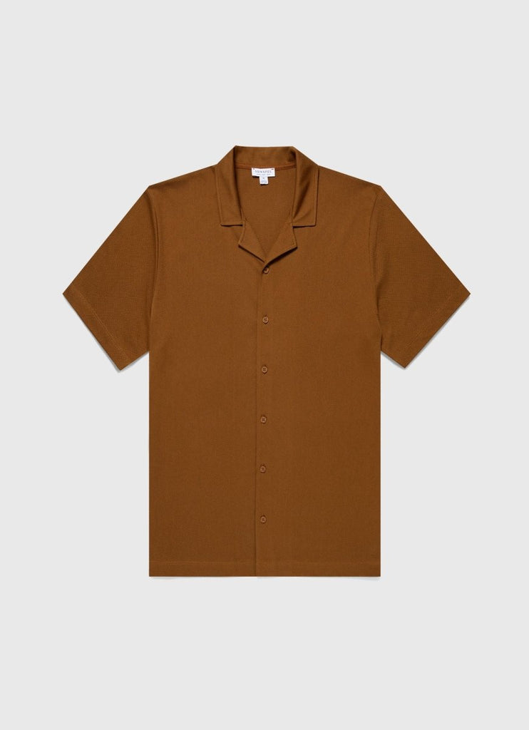 Riviera Camp Collar Shirt / Golden Brown - STER/EO MUCShirt Short SleeveSunspelMBrown